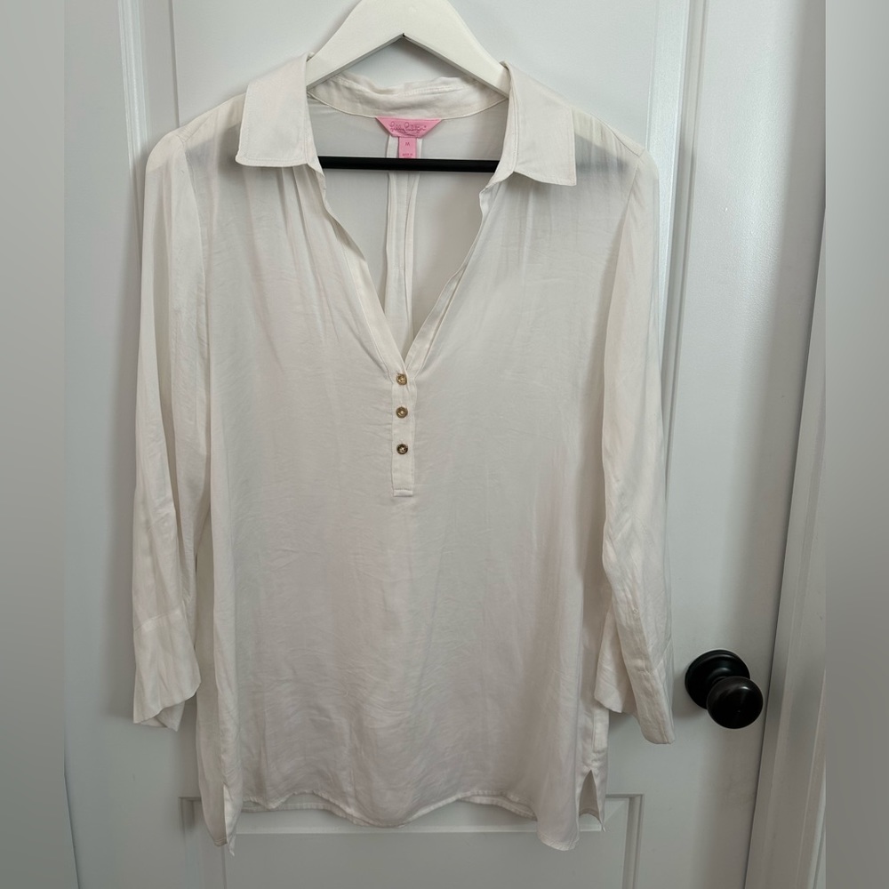 LAST CHANCE! Lilly Pulitzer White Blouse Size M - Picture 1 of 6